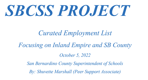 SBCSS Project: Curated Employment List - Focusing on Inland Empire and SB County